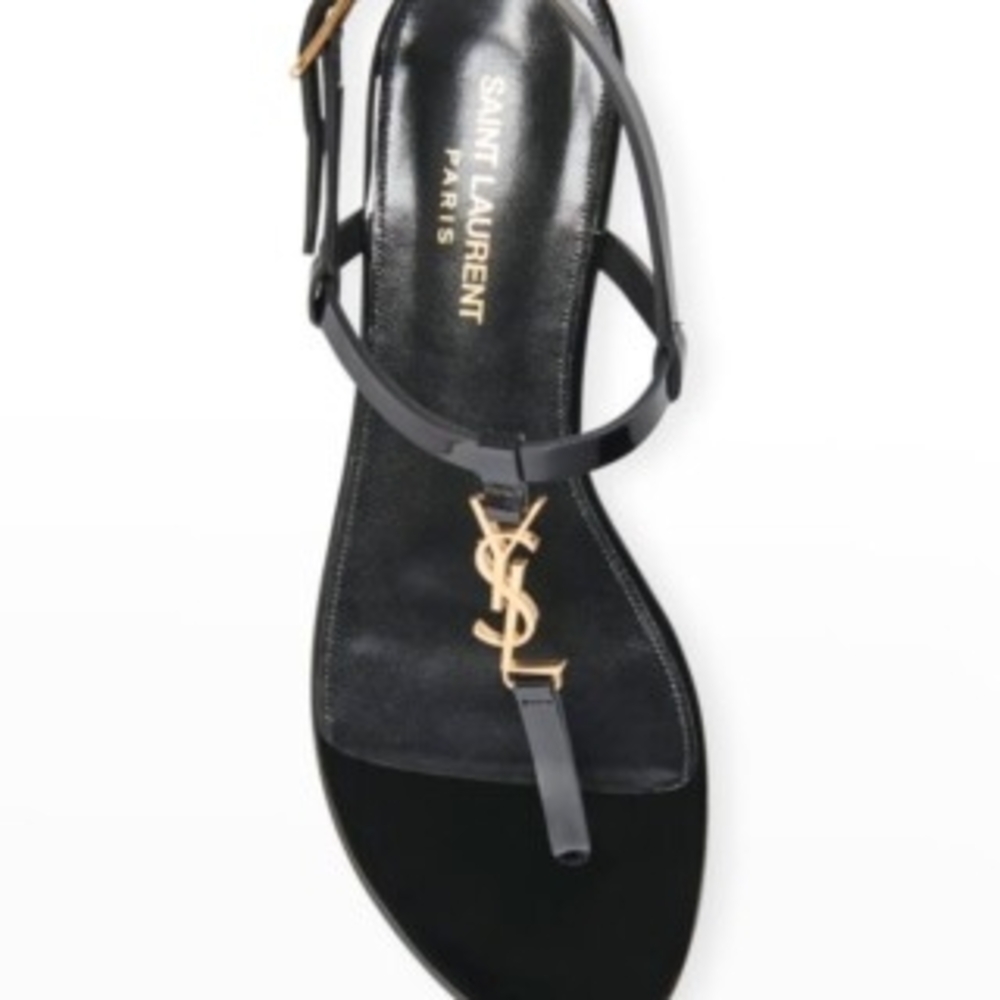 Saint Laurent Elegant Black and Gold Sandals